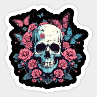 Skull with Flower Roses and Butterflies Sticker